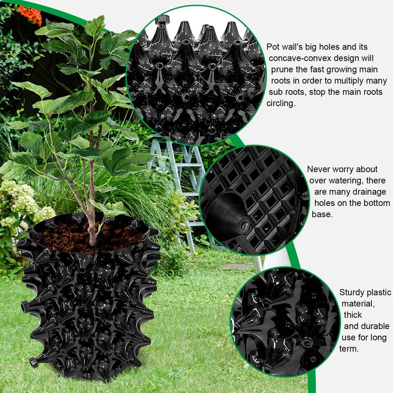 RooTrimmer أواني تقليم الهواء سعة 1 جالون من RooTrimmer أواني حضانة بلاستيكية جديدة أوعية زراعة ذاتية لحديقة الفاكهة والخضروات (10) أسود (1G-10P) - Image 2